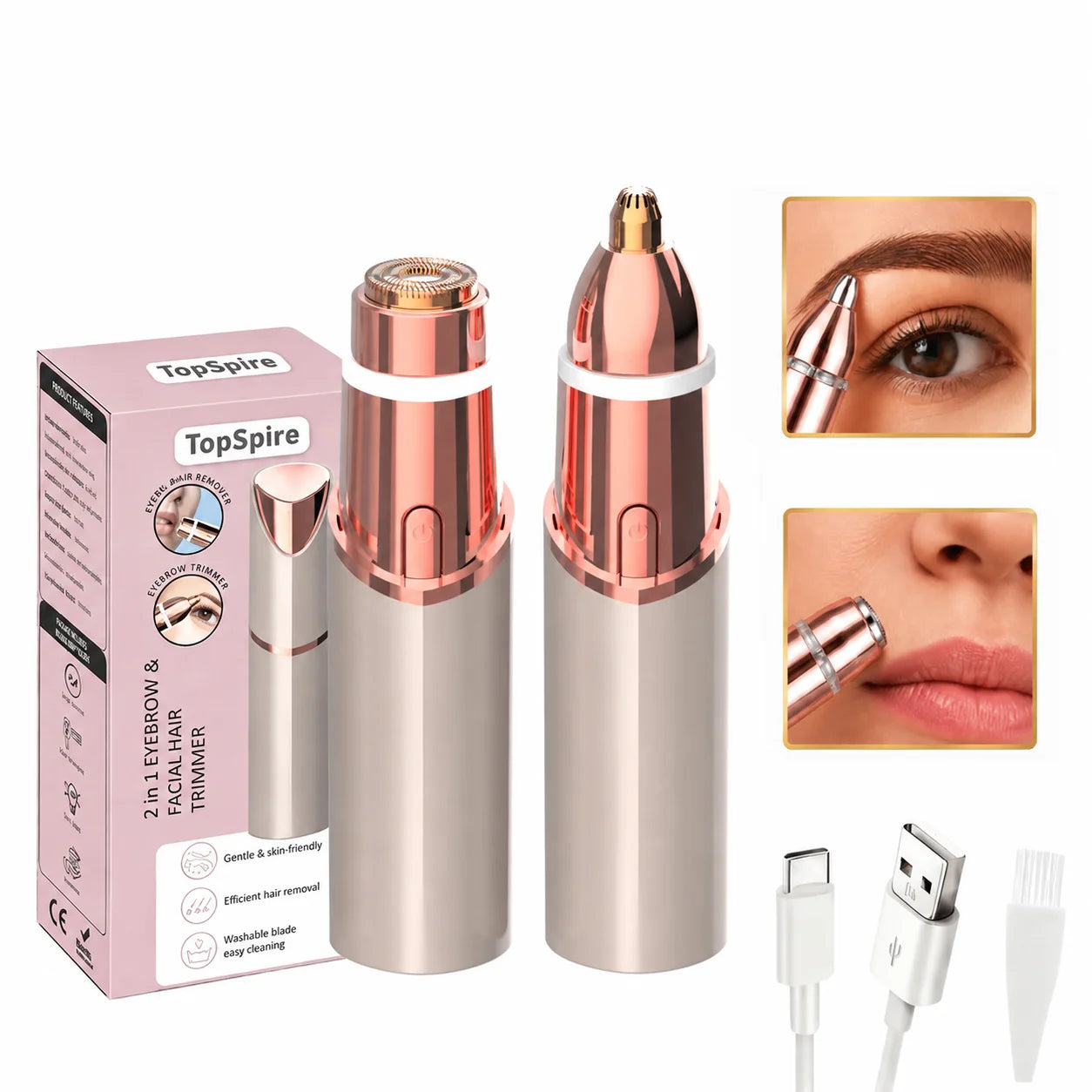 TopSpire 2 in 1 Facial & Eyebrow Hair Trimmer - Pain-Free Hair Removal In Seconds