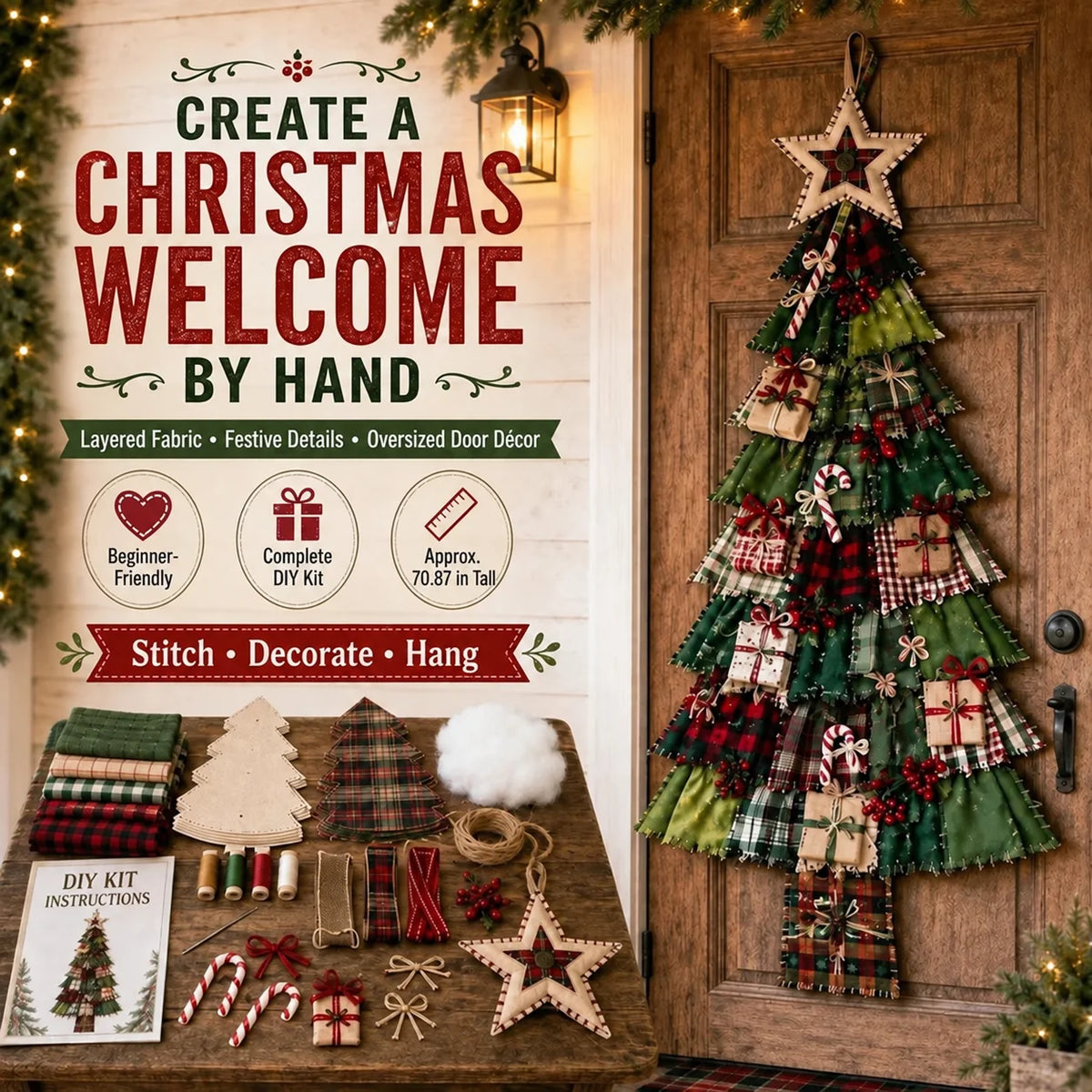⏳ Last Day 50% OFF – 🎄Beginner-Friendly DIY Oversized Patchwork Christmas Tree Door Hanging Kit | Complete Kit with All Tools & Step-by-Step Guide Included 💕