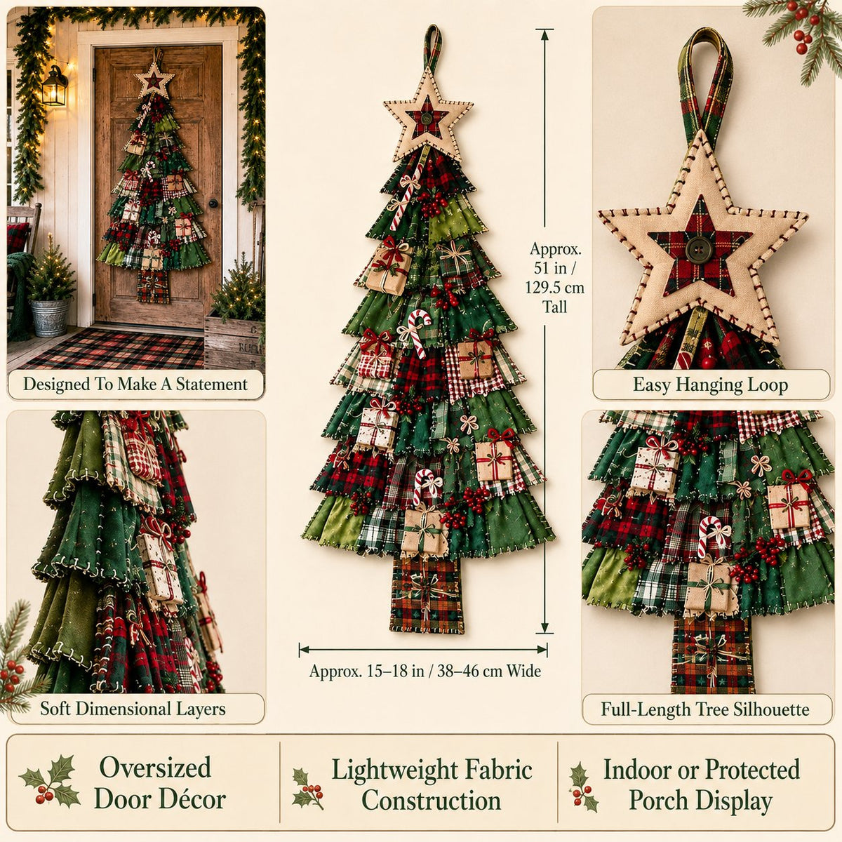 ⏳ Last Day 50% OFF – 🎄Beginner-Friendly DIY Oversized Patchwork Christmas Tree Door Hanging Kit | Complete Kit with All Tools & Step-by-Step Guide Included 💕