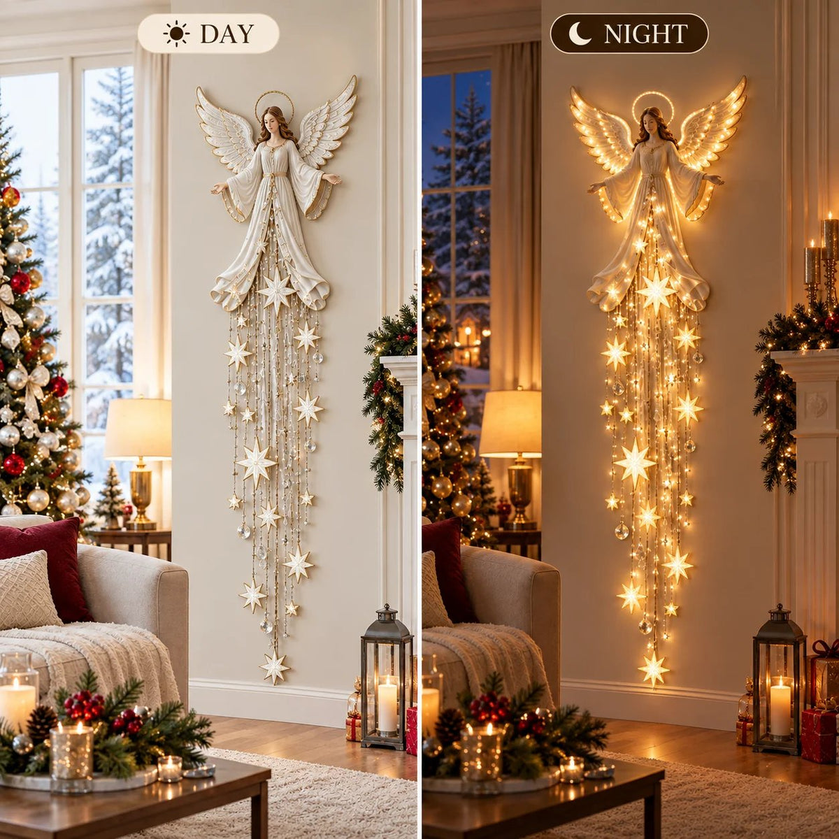 🔥Last Day 50% OFF✨ Angel Blessing Starfall Wall Light – Heavenly Christmas Wall Decor