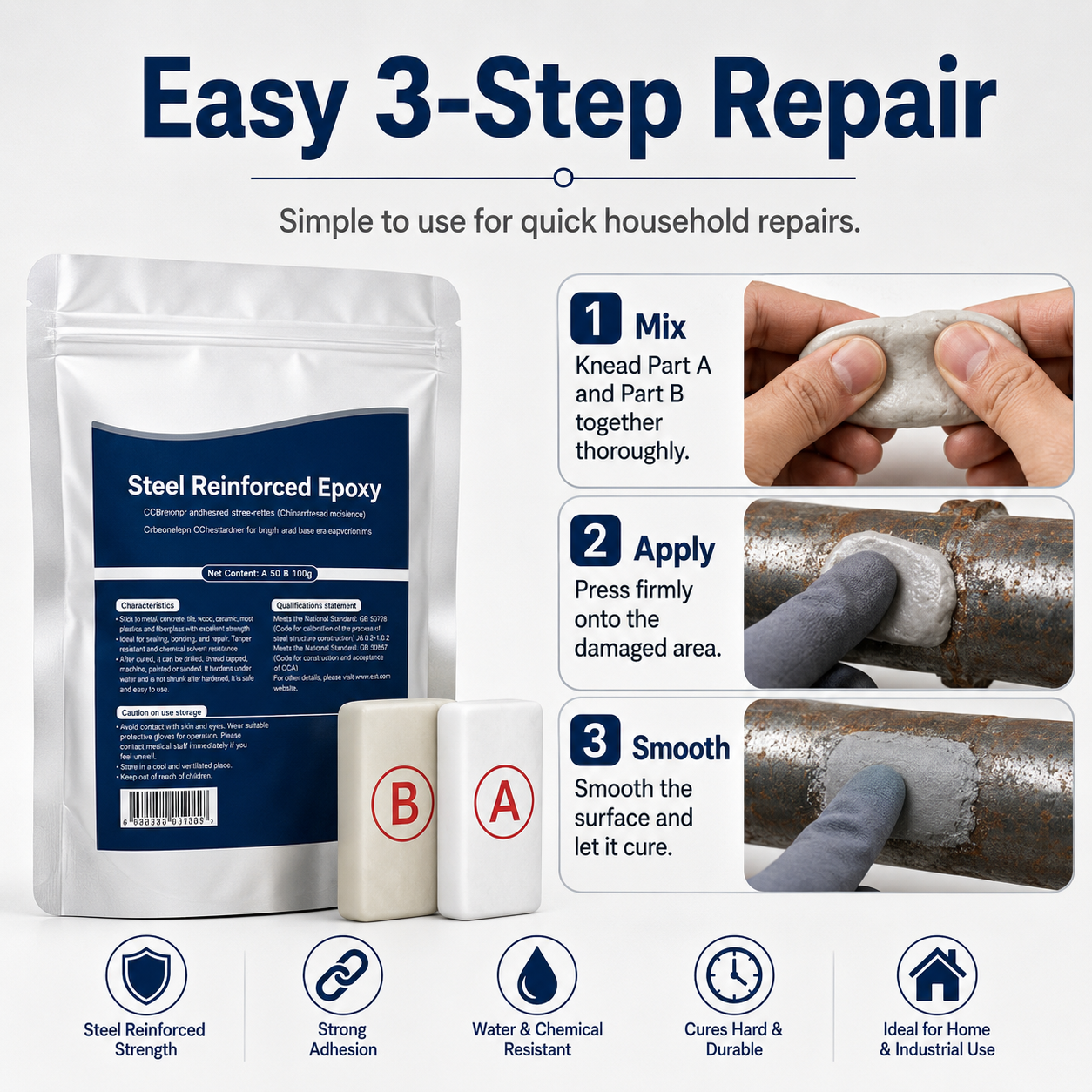 Easy 3-step epoxy putty repair