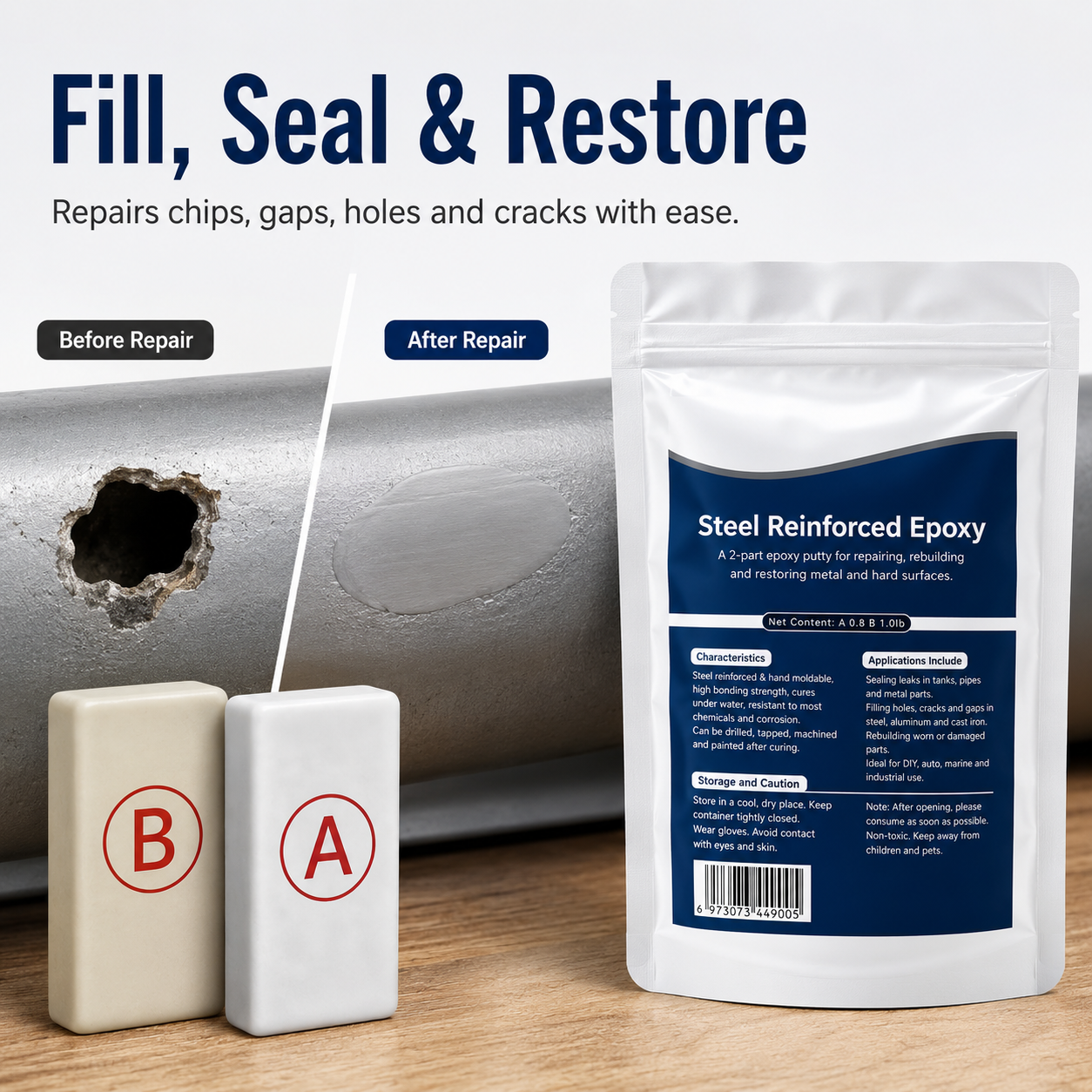Fill seal and restore with epoxy putty