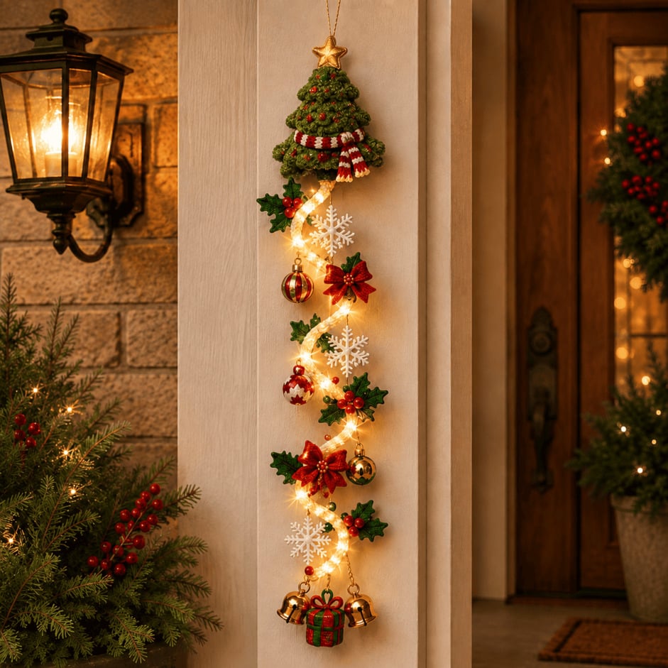 ⏳ Last Day 50% OFF – 🎄Glowing Christmas Door Hanger | 6 Festive Lighted Designs with Warm Glow, Dimensional Details & Space-Saving Vertical Decor ✨