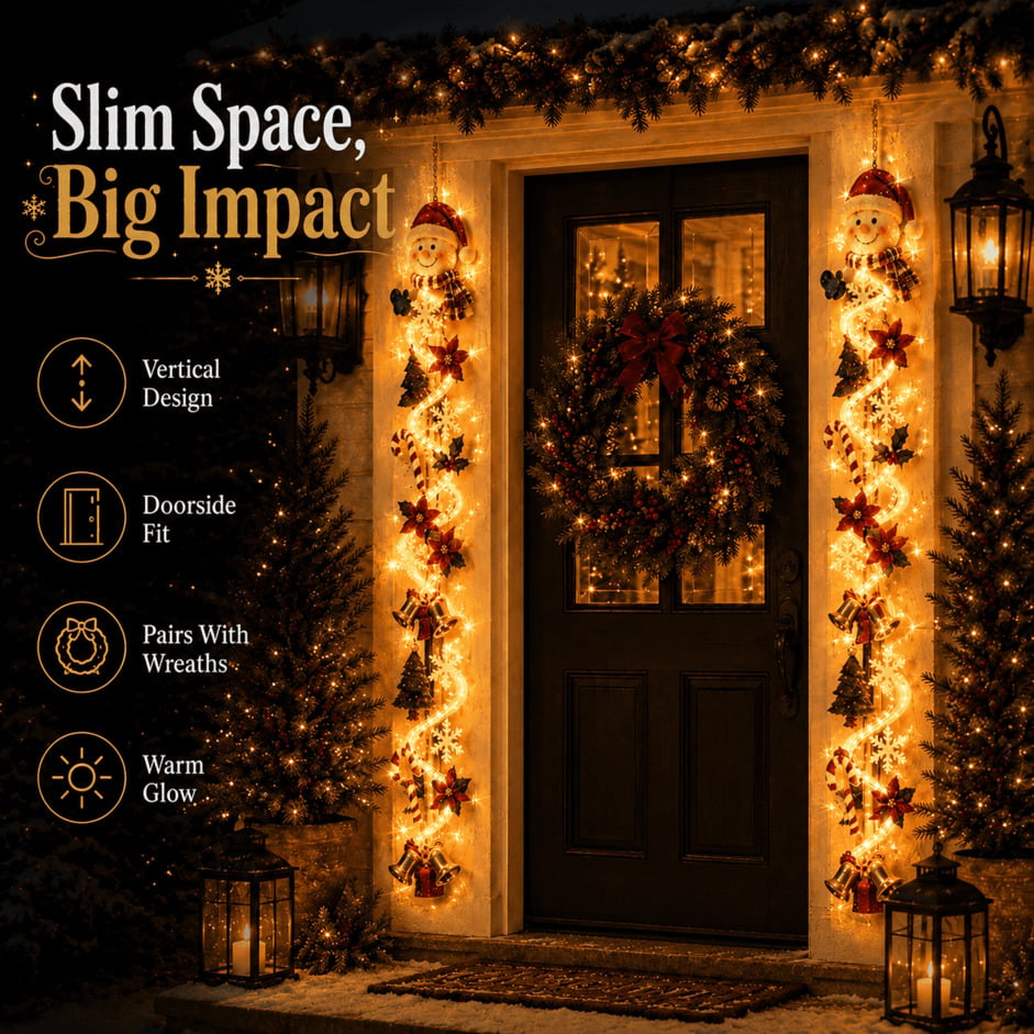 ⏳ Last Day 50% OFF – 🎄Glowing Christmas Door Hanger | 6 Festive Lighted Designs with Warm Glow, Dimensional Details & Space-Saving Vertical Decor ✨